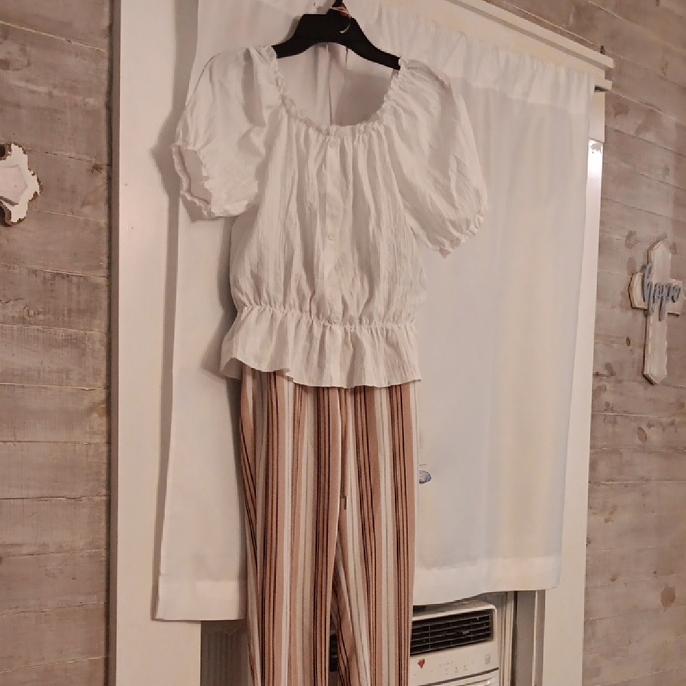 SHEIN White Blouse with Striped Pants